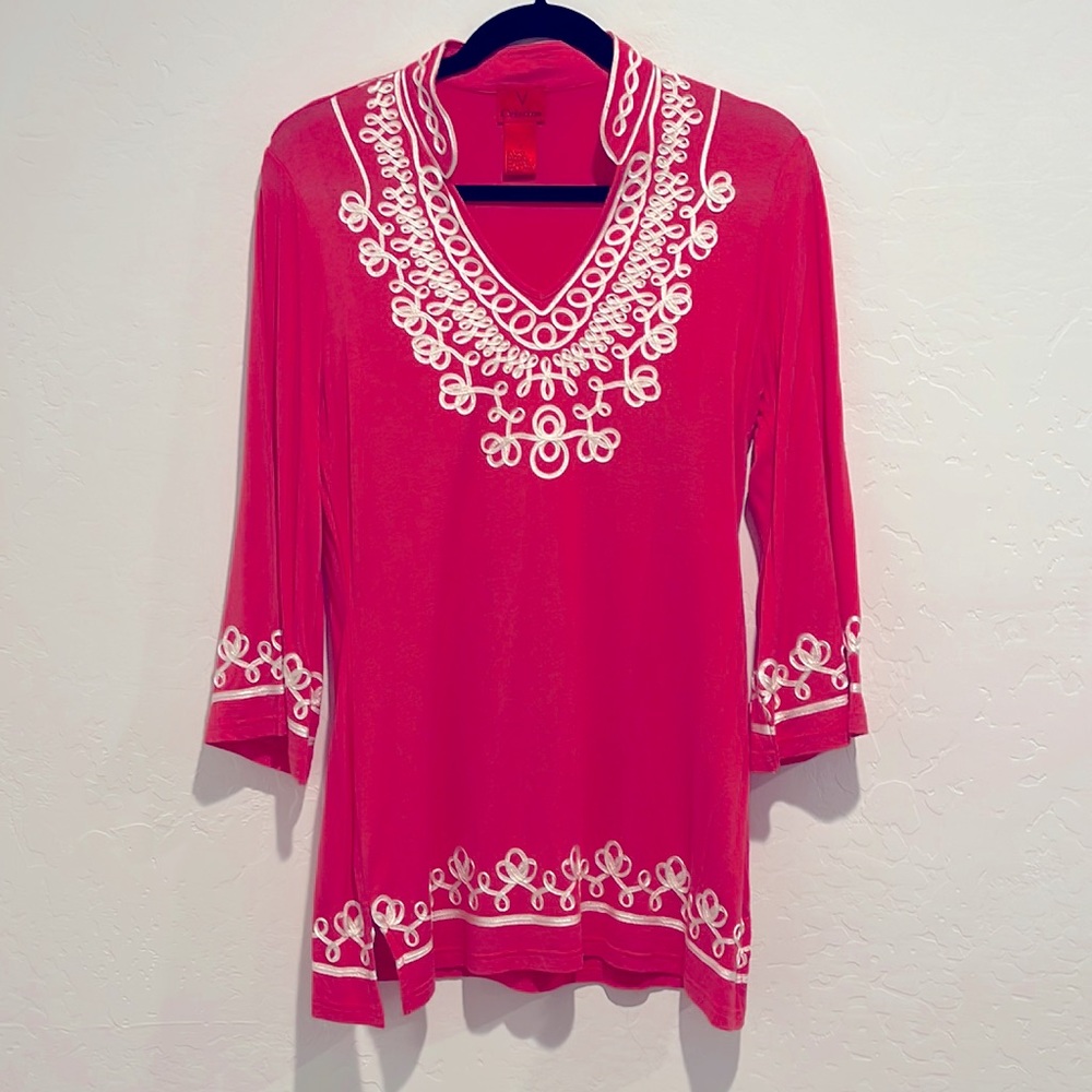 Gorgeous Coral Tunic with White Embroidery